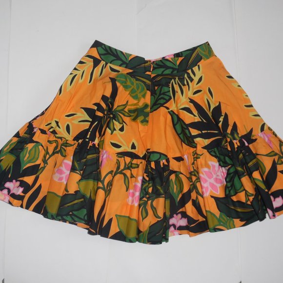 H&M Flared Exotic Leaf Palm Amazon Floral Print Volume Orange Cotton Skirt 6 - Picture 5 of 8